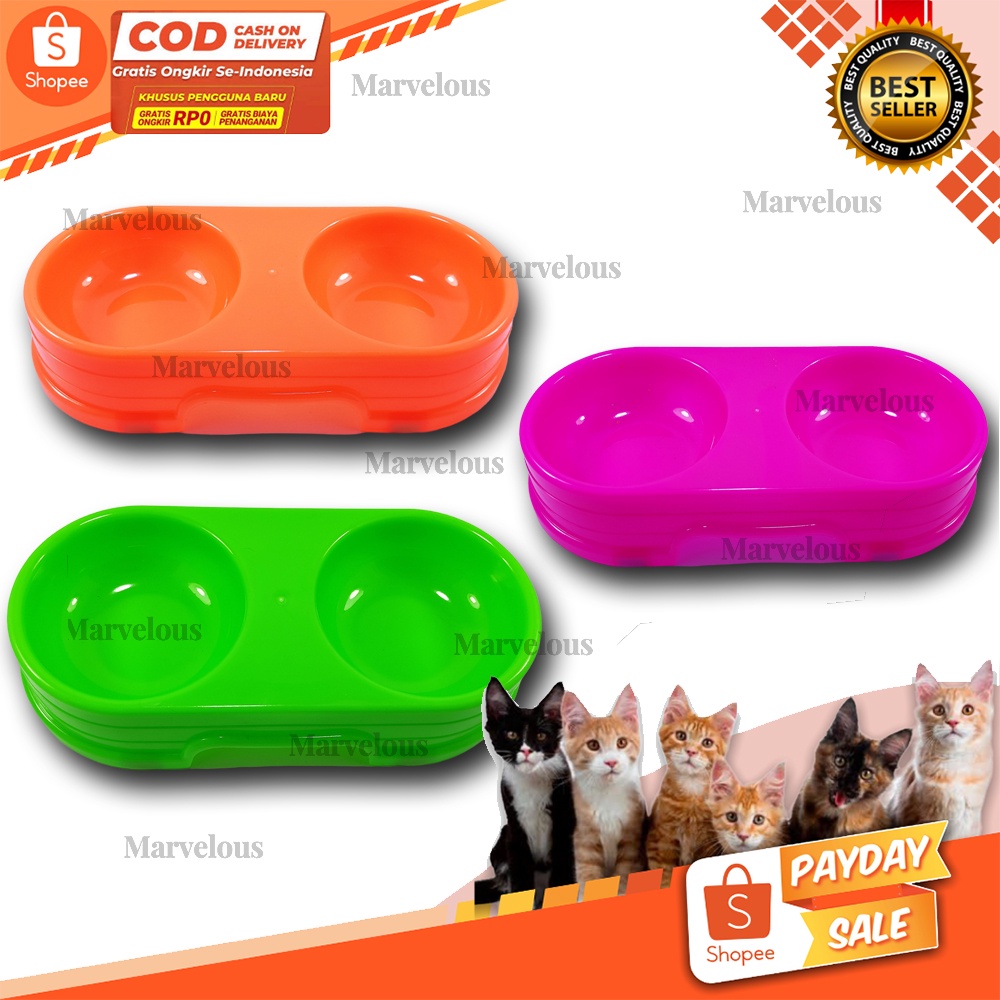 Tempat Makan Kucing Double Plate Anti Slip Kecil / Aksesoris Kucing