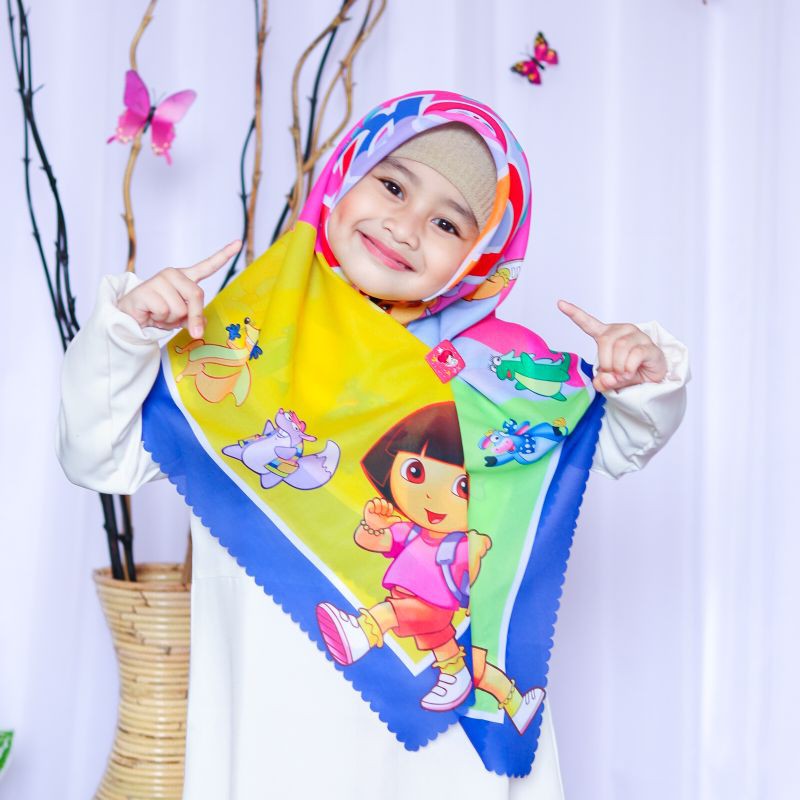 VOAL PRINTING ANAK MOTIF DORA / HIJAB ANAK DORA / JILBAB ANAK DORA / KERUDUNG ANAK DORA