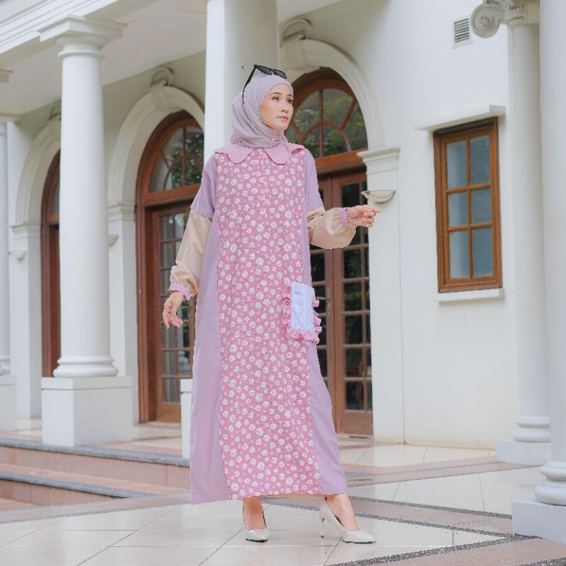 Eleanorre Aiko Abaya Flower Pink Atasan Muslim Wanita