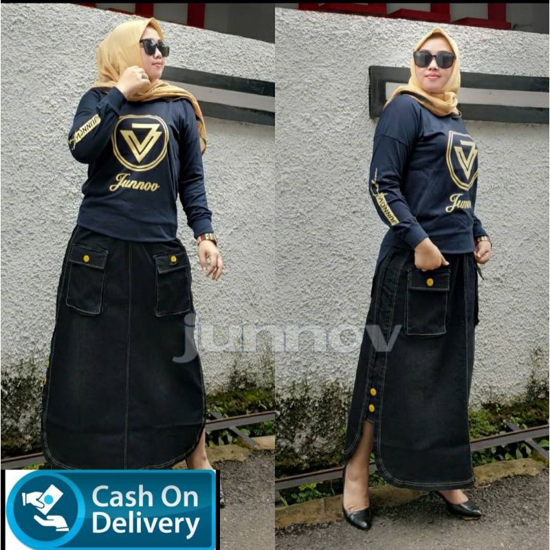 rok jeans panjang import//span jeans terbaru//rok jeans//rok jeans kekinian