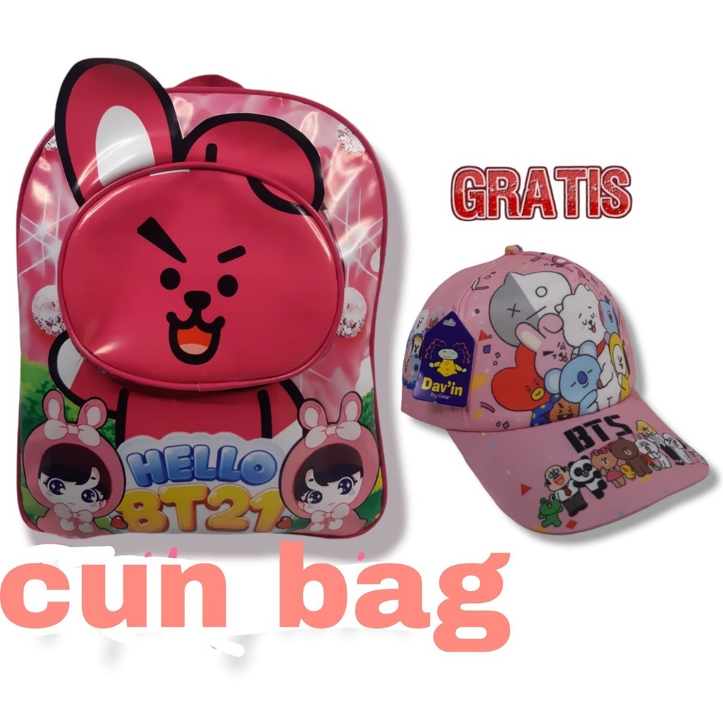 Tas Sekolah Dan Topi Anak Perempuan Model HBT211 Tas Ransel Anak Paud TK SD