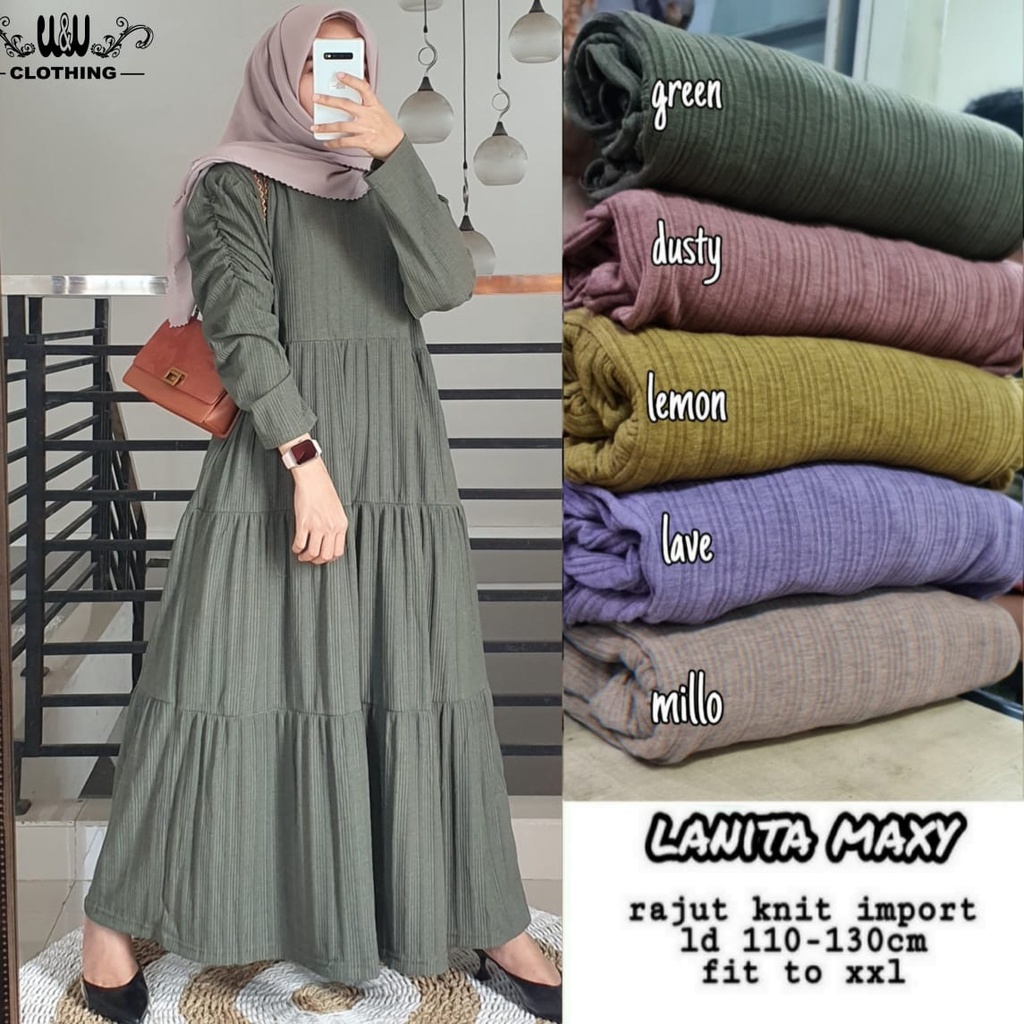 Elmecca Gamis Rajut Polos Jumbo Ld 110 - 130 Rempel Susun Bawah Big Size XXXL Lanita Maxy