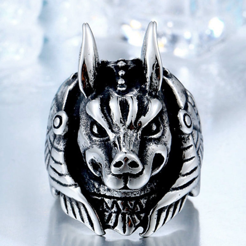 Cincin Jimat Viking Punk Vintage Desain Serigala God Untuk Pria