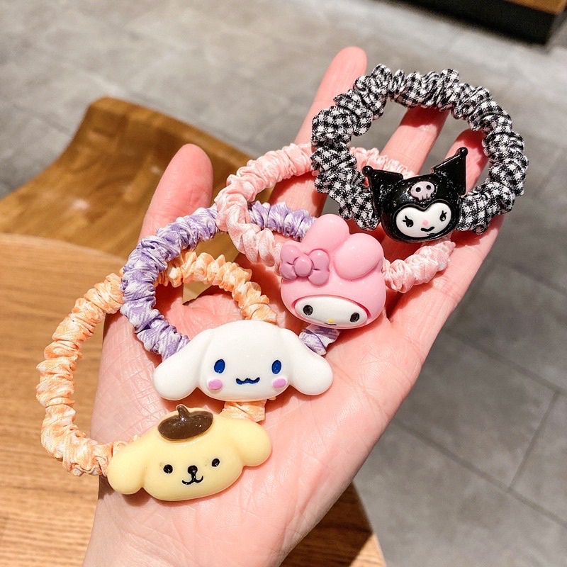 [Delunashop]IKAT RAMBUT PITA SCRUNCHIE ALA KOREA MELODY KITTY KUROMI AKSESORIS RAMBUT WANITAKARAKTER SANRIO HELLO KITTY