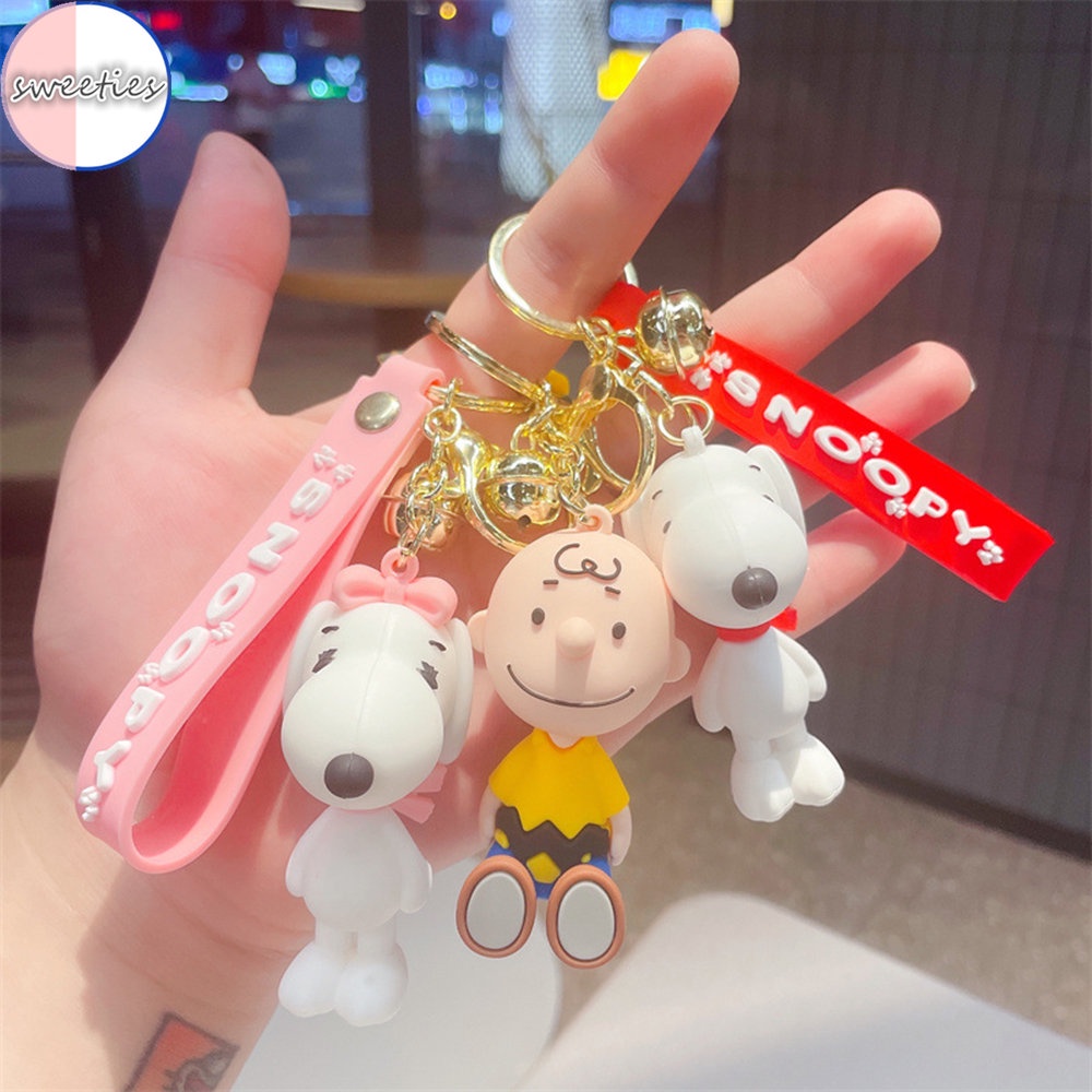 Gantungan Kunci Bentuk Boneka Kartun Snoopy Charlie Bahan Silikon