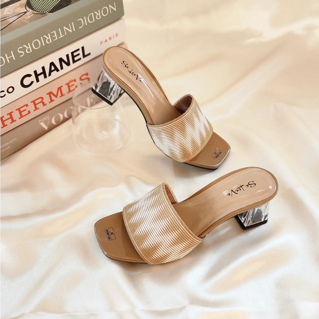 Arlaine Michelle Sandal Heels Wanita / Heels Rajut / Heels 5cm / Heels Kaca / Heels Selop / High Heels Wanita