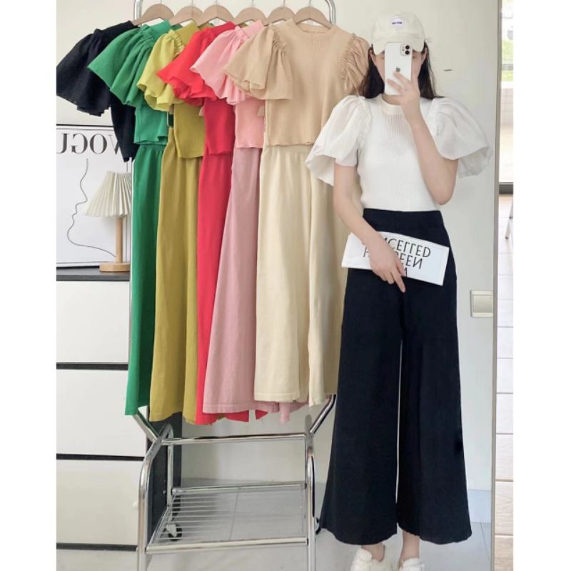 MDLV ~ A164# Miuccia Knitted 2pcs Set Premium Setelan Celana Panjang Blouse Rajut Fashion Import