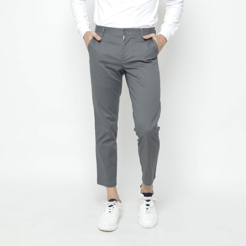 Lesta Langgeng Celana Sirwal Chino Slimfit Ankle Pants Warna Abu Muda Bahan Kain Wol 27-38 ATEX