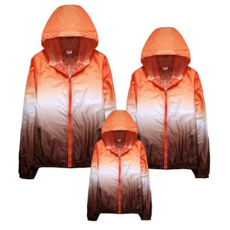 Jaket Gradasi Couple Seragam Kembaran Keluarga Sport Running Cycling Jacket Sepeda Lari Pria Wanita-Orange-Brown