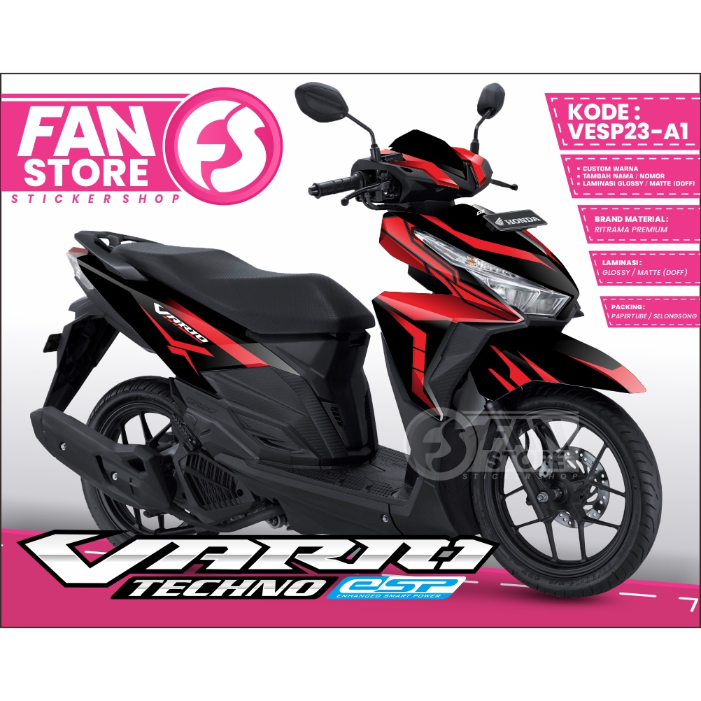 DECAL FULL BODY VARIO ESP 125 150 OLD HITAM MERAH SIMPLE - VESP