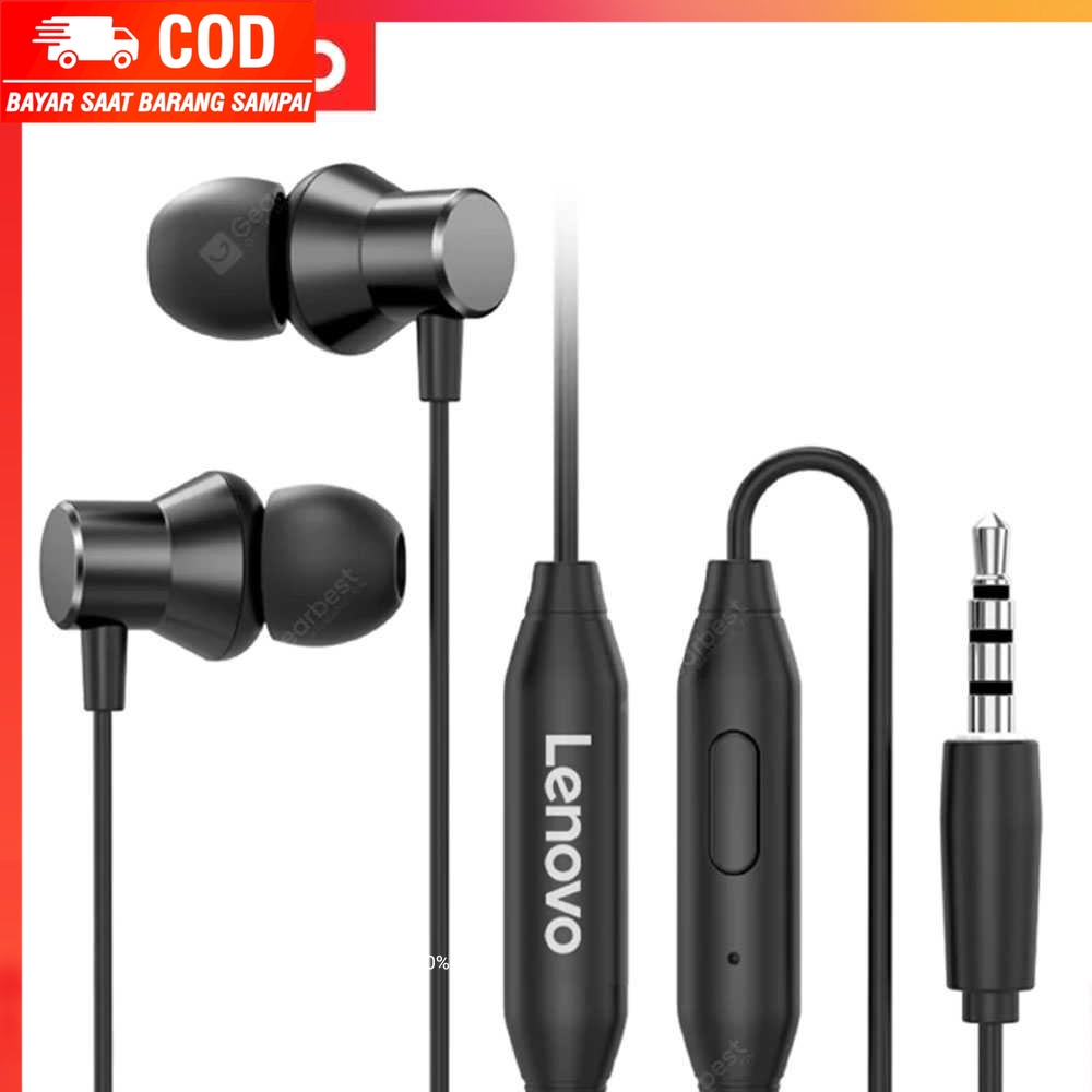 (1005 BARANG ORI) Lenovo Metal Earphone Stereo 3.5mm Heavy Subwoofer with Mic - HF130