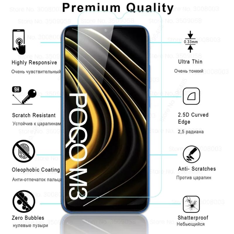 TEMPERGLASS CLEAR XIAOMI POCO M3 SCREEN GUARD PROTECTOR LAYAR HANDPHONE BEST QUALITY TEMPERED GLASS