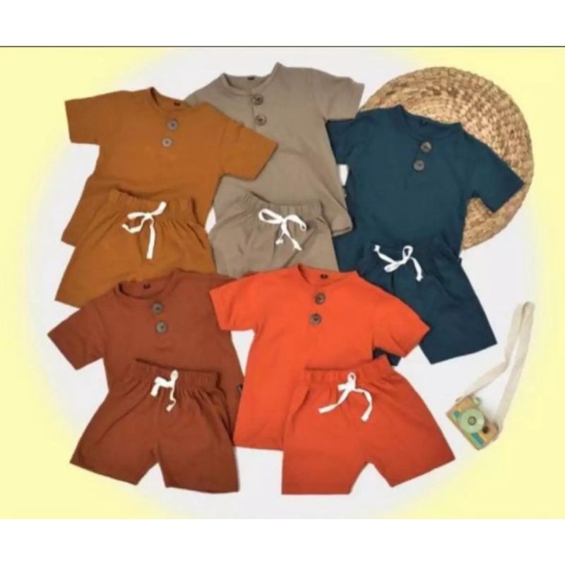 SETELAN KAOS ANAK TERBARU/SET ARSHY KANCING BISA PILIH WARNA 1-5 THN