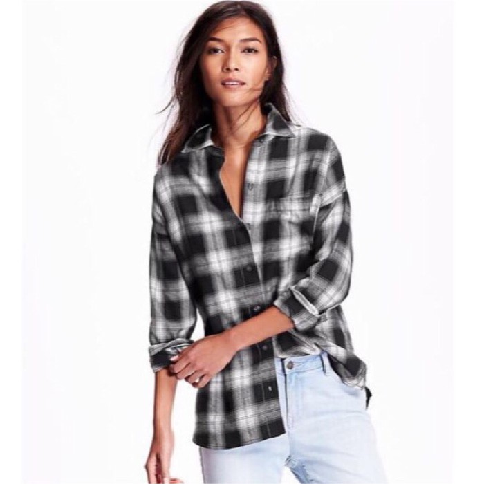 [BB] Kemeja Loose Branded Old Navy BW Plaid Casual Shirt Kemeja Casual Ori