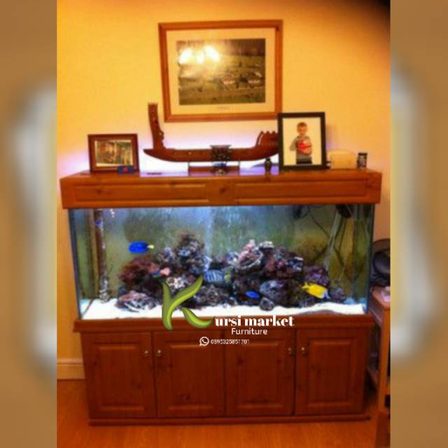 Aquarium bufet & tempat aquarium ikan arwana hias kabinet aquarium bahan kayu jati asli