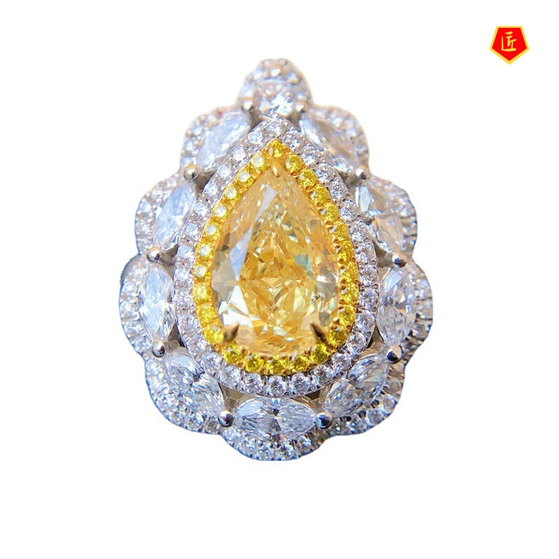 [Ready Stock]New Luxury Fully-Inlaid Yellow Diamond Ring