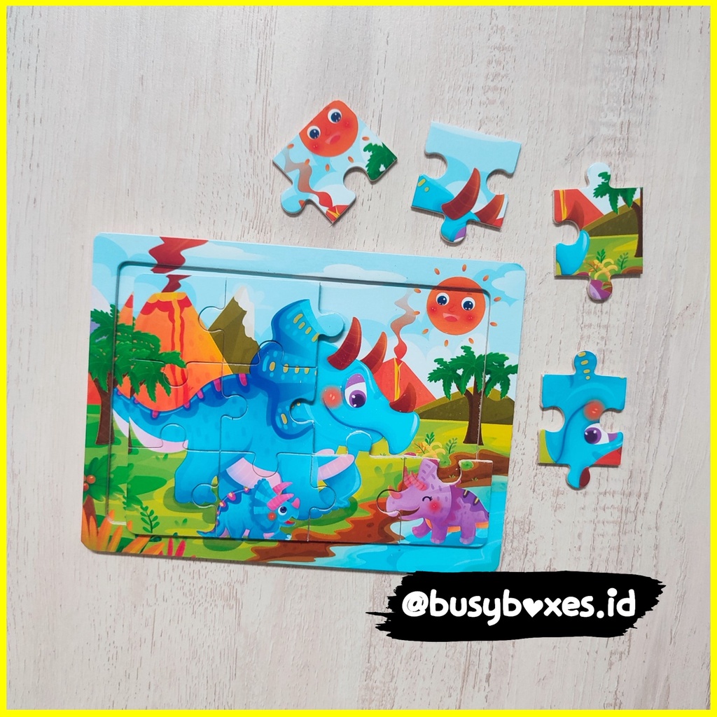 [busyboxes.id] Mainan Puzzle kayu 12 keping seri Dinosaurus Biru