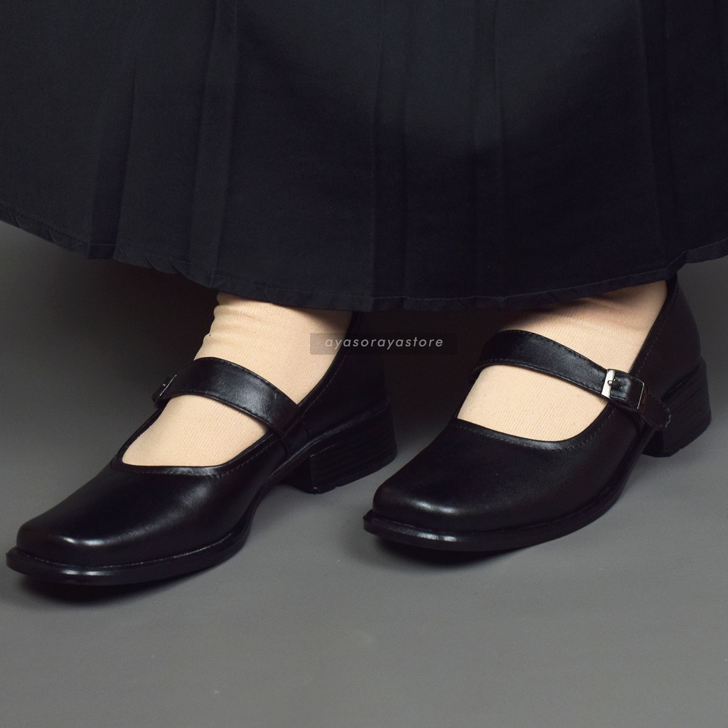 SEPATU Pantofel Paskibra Wanita Dinas Hak 3cm Untuk Sekolah Bahan Kulit Hitam Ukuran Besar 36 - 44