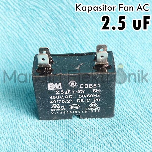 Kapasitor Fan AC 2,5 uf Kaki 4 - Kapasitor 2.5 Mikro 4 Kaki - Kapasitor Kipas Outdoor Mesin Air conditioner kotak 4 Pin