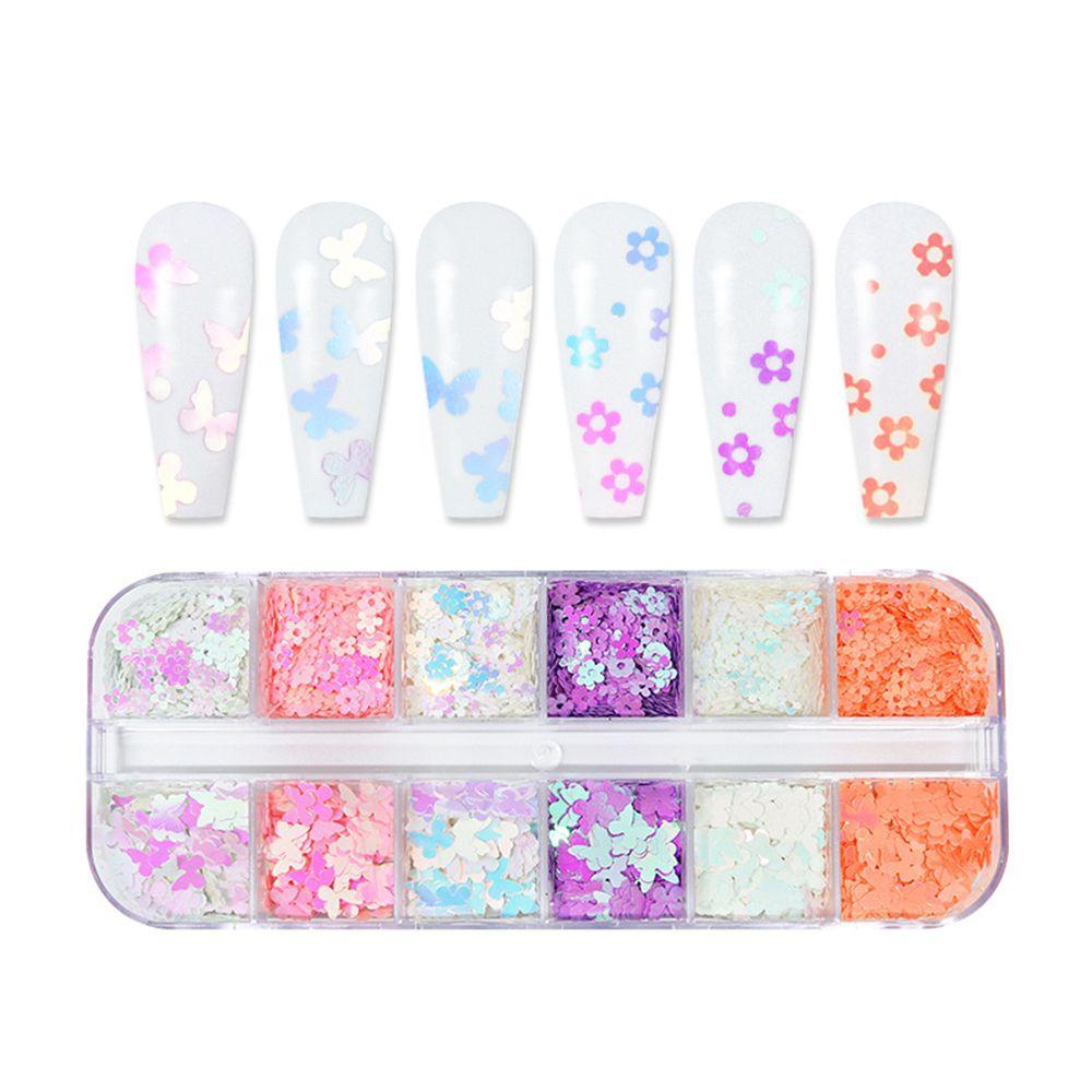 Payet Glitter 3D 12 Grid Holographic Laser Bentuk Kupu-Kupu Untuk Dekorasi Nail Art Butterfly