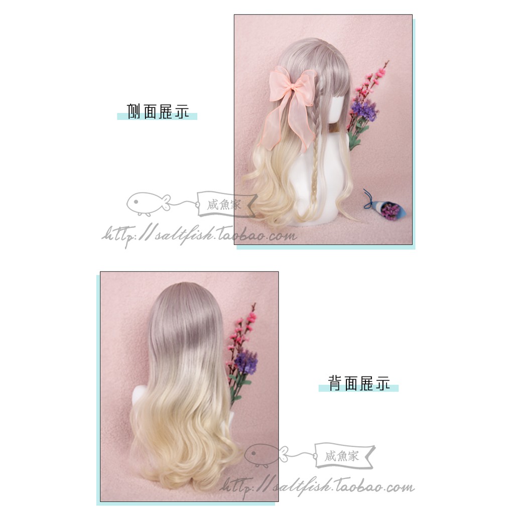 LOL-137 wig rambut palsu daily lolita korea jepang kpop cosplay pastel rainbow pastel gray linen