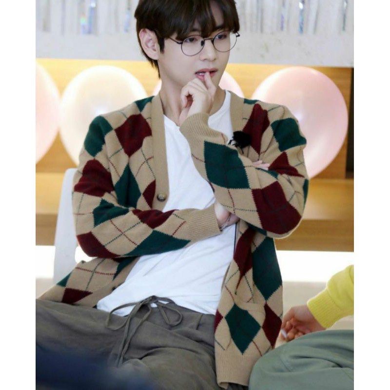 OPPA CARDIGAN RAJUT SAKU OVERSIZE TAEHYOUNG V BTS MOTIF KETUPAT