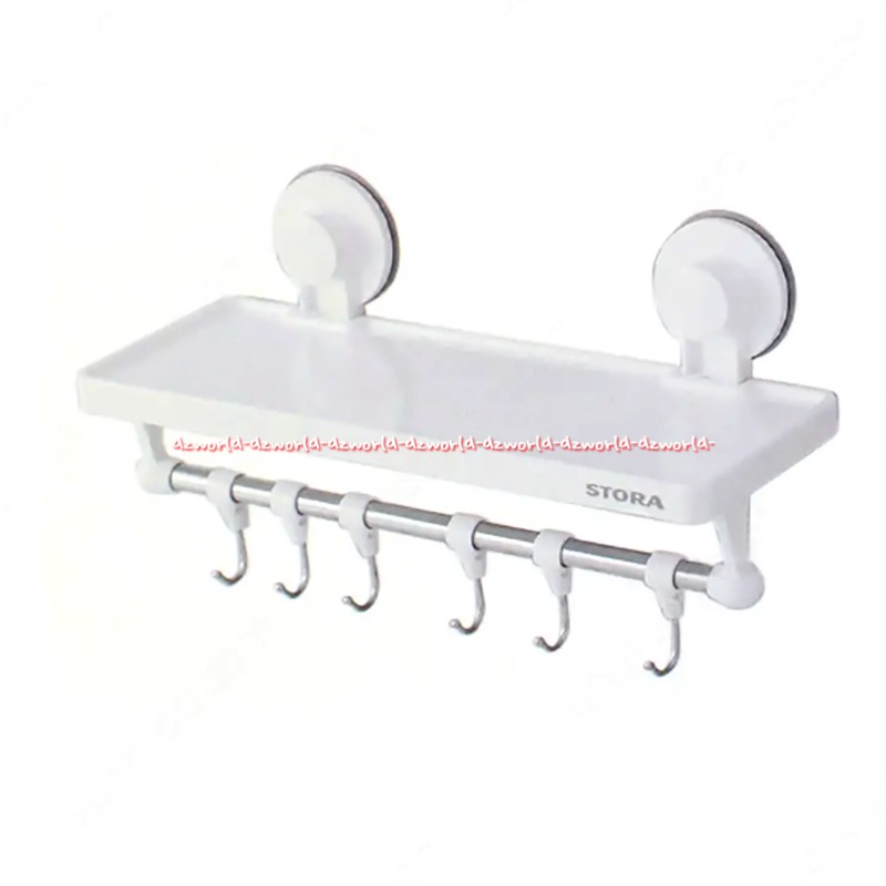 Stora Suction Shelf With 6 Hooks Rak Dengan 6Gantungan Tanpa Paku