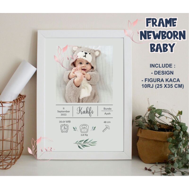 Biodata Bayi + Figura Kaca, Frame Newborn baby Aesthetic 10R Dekorasi Kamar Minimalis Hiasan Dinding aesthetic (BISA COD)