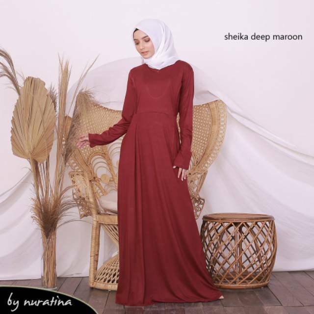 Sheika - Merah Maroon Baju Gamis Dress Hamil Menyusui