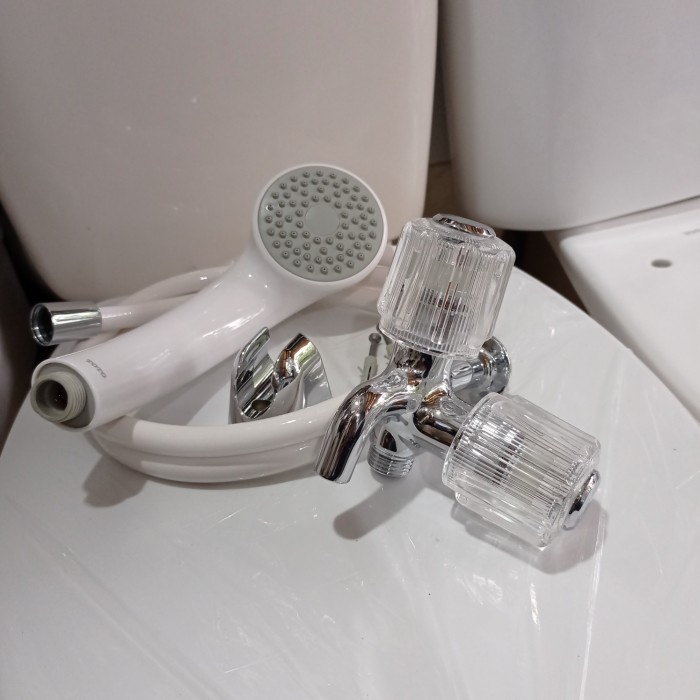 keran kran cabang double toto + shower mandi warna putih