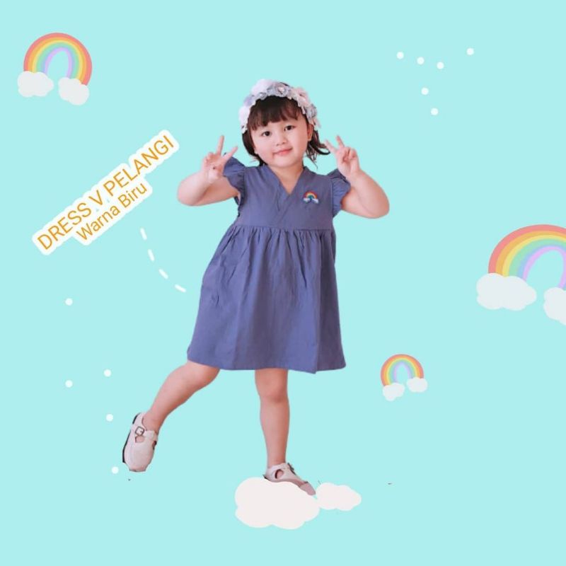 PILIH WARNA Dress Patch Pelangi Smilee 1-5 tahun | Dress Bahan Kaos