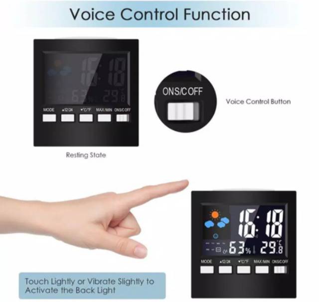 Pengukur suhu ruangan thermometer hydrometer dengan fungsi jam alarm dan ramalan cuaca
