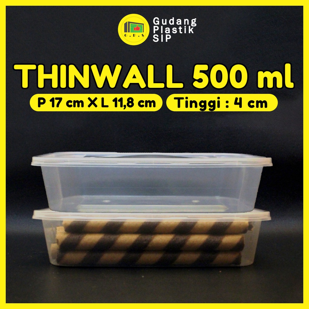 THINWALL RECTANGLE 500 ML + TUTUP / KOTAK MAKANAN PLASTIK ISI 25 PCS