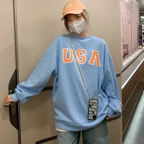 USA SWEATER BASIC CREWNECK FLEECE TEBAL PREMIUM OUTERWEAR SWETER OVERSIZE REMAJA WANITA KOREAN KEKIN