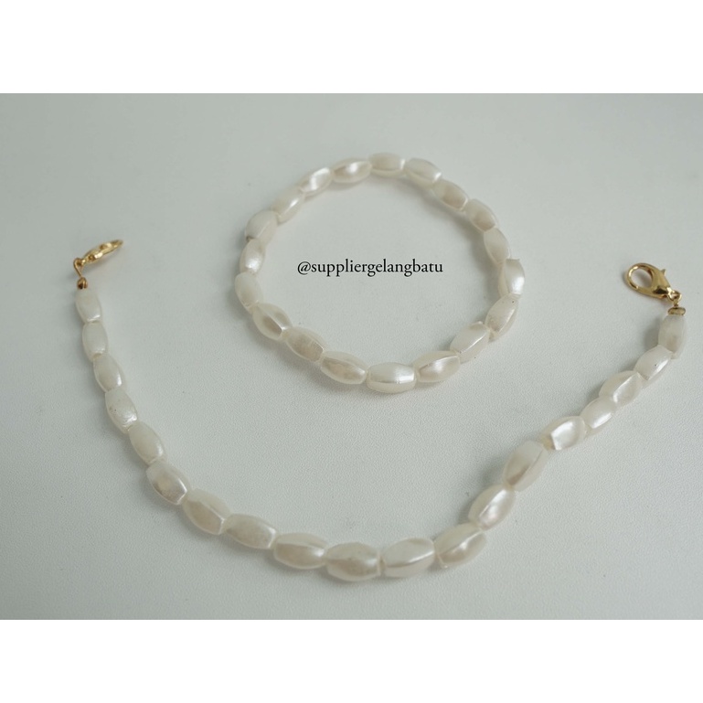 Set STRAP MASK dan GELANG Mutiara Sintetis OVAL SEGI 4 white pearl