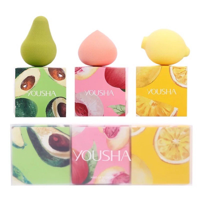 MAKE UP SPONGE / BEAUTY BLENDER PREMIUM BENTUK BUAH YOUSHA ISI 3