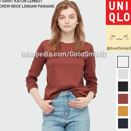 Ready Stock Uniqlo T-Shirt Katun Lembut Stretch Kaos Lengan Panjang Wanita Jastip Promo