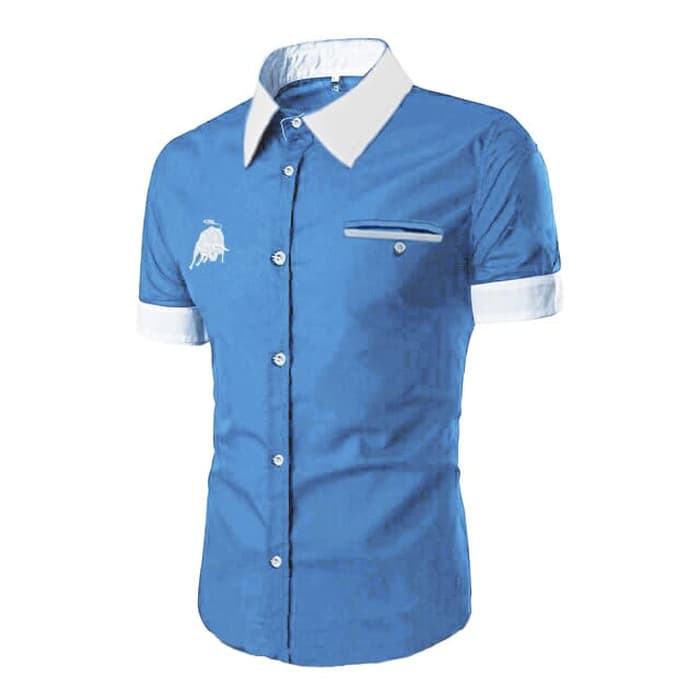 Executive Muda  RONI LAMBOGHINI ROYAL BLUE SC  kemeja pria katun strecth biru muda Berkualitas