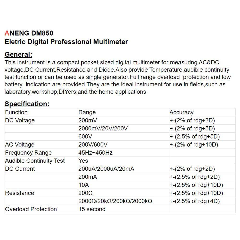 POPULAR Populer Digital Smart Multimeter ANENG DM850 1999hitung True RMS Digital Profesional Meter