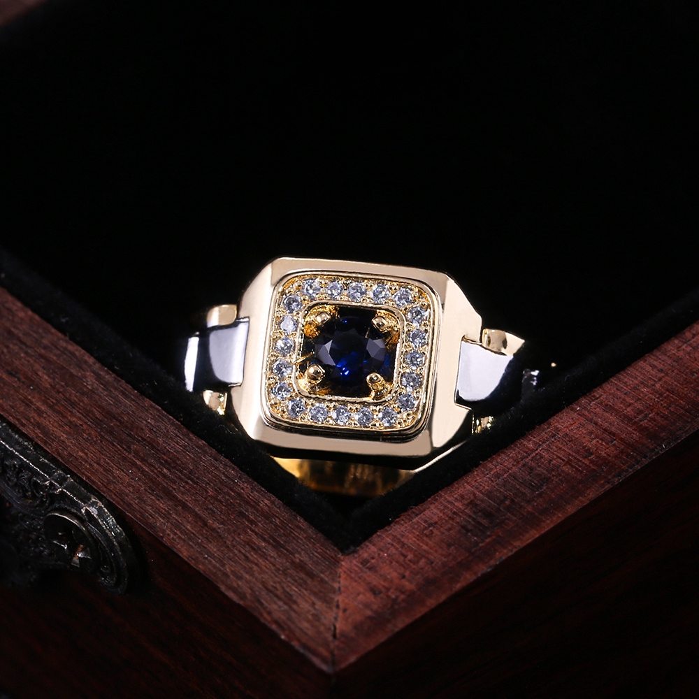 Cincin Tunangan Bahan Titanium Warna Silver Gold Aksen Safir Dan Kristal Untuk Pria Dan Wanita