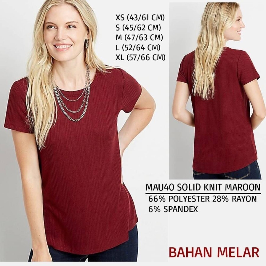 Baju Kaos Wanita Murah Maurices 40 Solid Knit 2 Warna Maroon/Berry