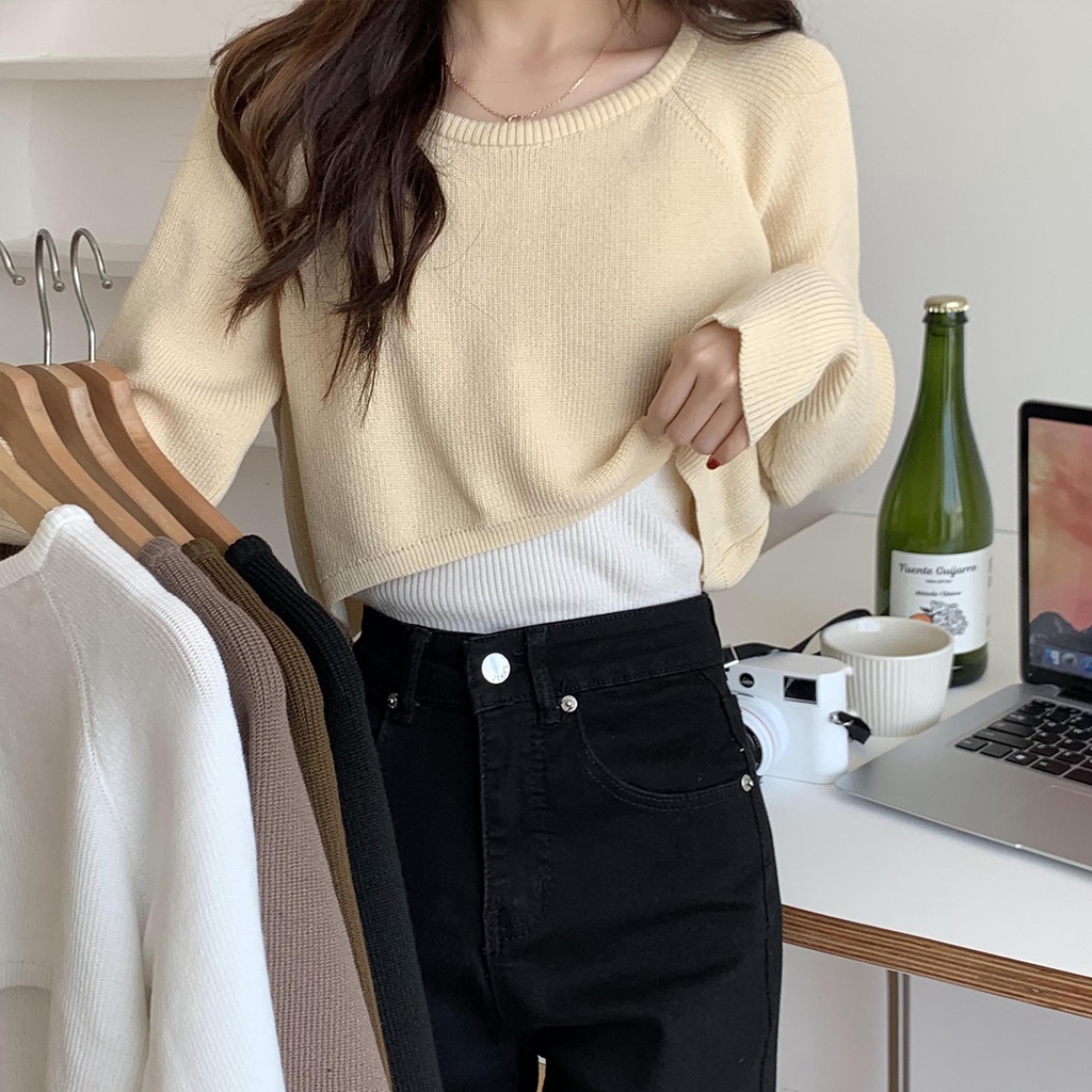 Korean style wanita sweater/sweater rajut wanita /atasan wanita warna putih/