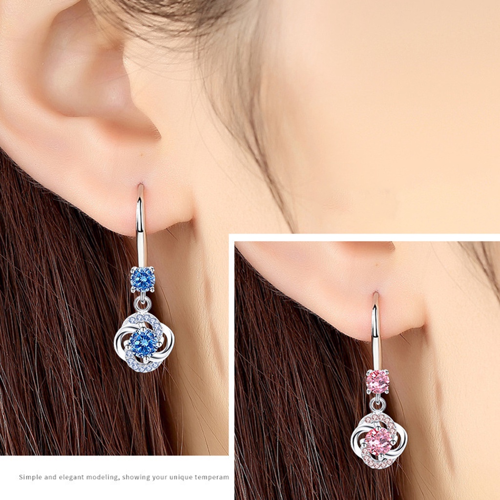 Hu Hu Hu Hu Hu Alat Bantu Pasang Kacamata♡ Anting Kait Gantung Desain Daun Clover Hias Cubic Zirconia + Berlian Imitasi Untuk Wanita