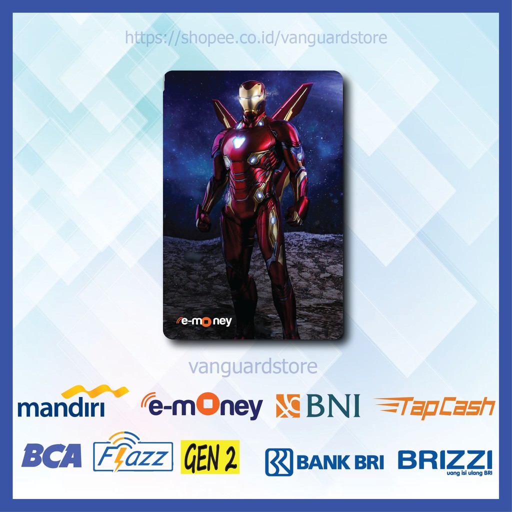 KARTU E MONEY E TOLL IRON MAN SUPERHERO ANIME 33 EMONEY MANDIRI FLAZZ BCA BNI TAPCASH BRIZZI BRI