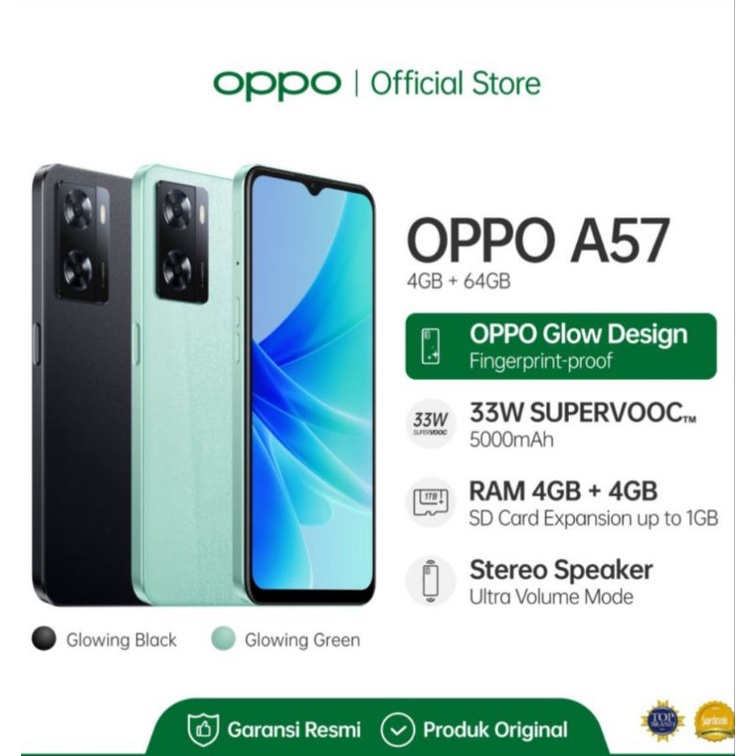 OPPO A57 4/64 GB GARANSI RESMI - OPPO A57 4GB/64GB 2022 BARU