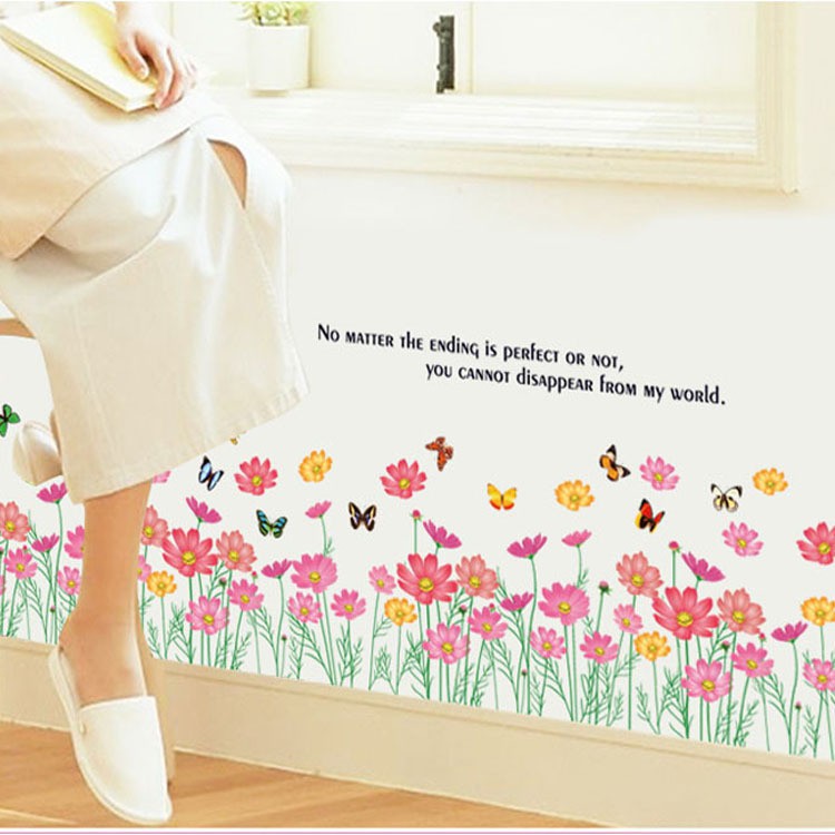 RELIZA WALLSTICKER RUMPUT BUNGA PINK KUPU KUPU WALL STIKER / STIKER DINDING AY870