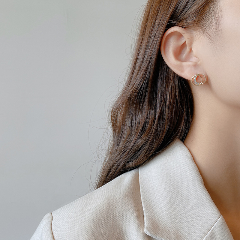 Anting Tusuk Gantung Bahan Sterling Silver 925 Desain Geometri Hias Zircon Gaya Korea Untuk Wanita