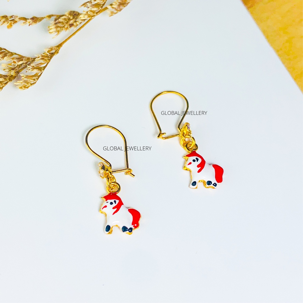 ANTING ANAK KUDA PONI PINK LAPIS EMAS 24K S925 CC636