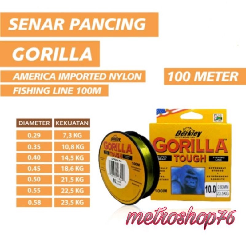 Tali Pancing Berkley Gorilla Tough Senar Pancing Amerika 100m Super