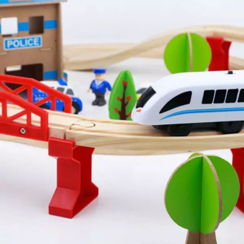 88 pcs wooden train set electric / train railway toy / mainan kereta api kayu